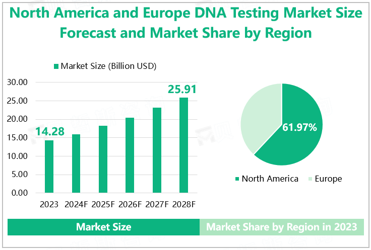 North America and Europe DNA Testing Market Size Forecast and Market Share by Region 